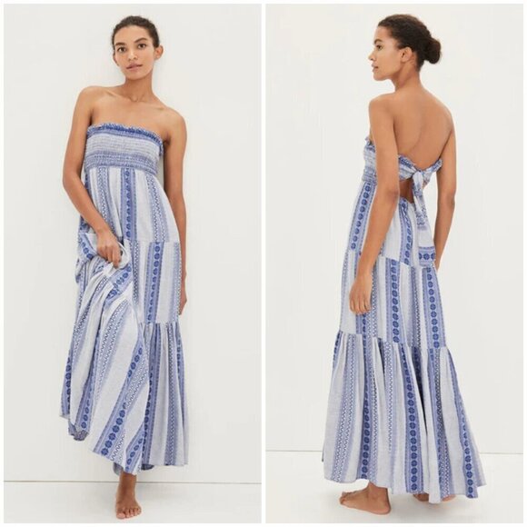 💕VERONICA BEARD💕 McKinney Strapless Cotton Maxi Dress Electric Blue Medium NWT - Picture 1 of 16